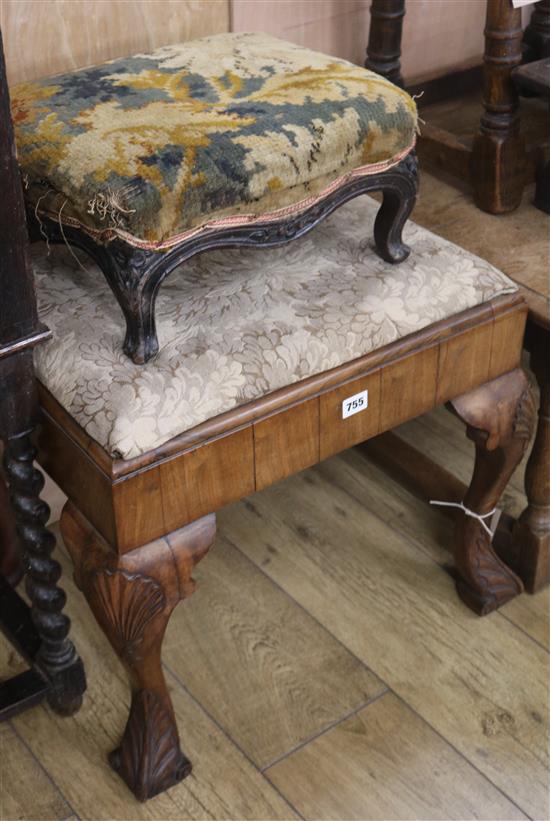 A Queen Anne style foot stool and another, W.56cm